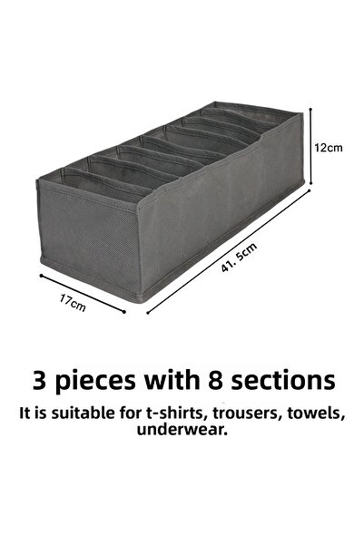 REKHOME Set de 3 dulap gri cu 8 compartimente în interiorul sertarului tip acordeon Organizator pliabil pentru rufe