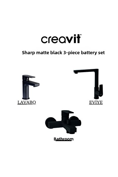 Creavit Sharp Matte Black Battery Set 3-Piece Bathroom-Washbasin-Sink