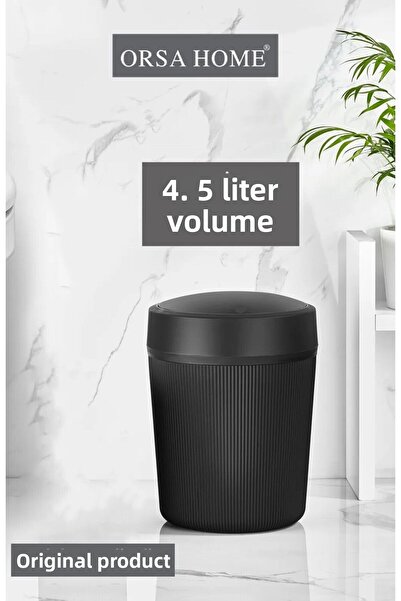 ORSA HOME 4.5 Lt Black Line Pattern Bathroom, Kitchen, Office Trash Can.