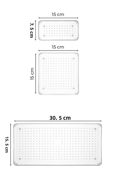 Vienev 4-Piece Clear Drawer Organizer - Organizer Kizgını 1X(B.Dkdrtgn, B.Square) 2X(K.Dkdrtgn)