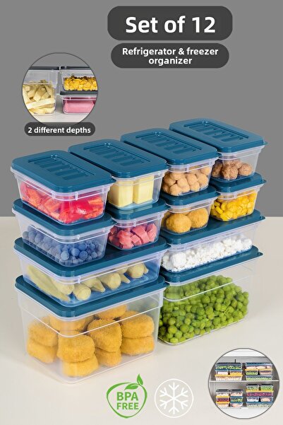 Meleni Home Set de 12 organizatoare albastre pentru frigider - Recipiente pen...