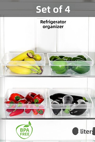 Meleni Home 4 buc Organizator pentru frigider în interiorul dulapului - Coș organizator pentru frigider Recipient de depozitare pentru fructe și legume 4 litri