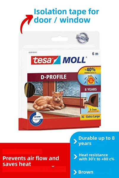 Tesa Tesamoll D-Profil Kapı Pencere İzolasyon Bandı, 6mx9mmx7mm, Kahverengi