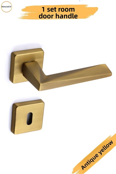 Badem10 (1 SET) Vista Antique Yellow Mâner de ușă de cameră cu rozetă pătrată Mâner de ușă glisantă din oțel compatibil dreapta stânga