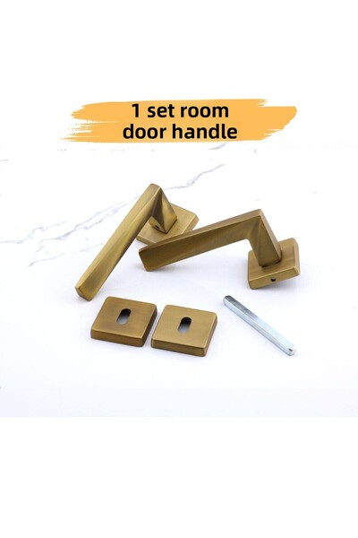 Badem10 (1 SET) Vista Antique Yellow Mâner de ușă de cameră cu rozetă pătrată Mâner de ușă glisantă din oțel compatibil dreapta stânga