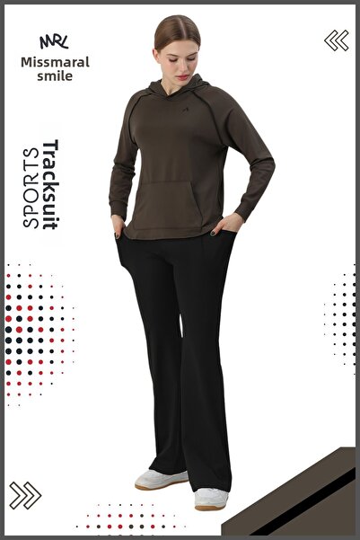 missmaral Γυναικεία αθλητική φόρμα αθλητικής φόρμας υφασμάτινη με κουκούλα καμπάνα Άνετο χακί χρώμα 3053