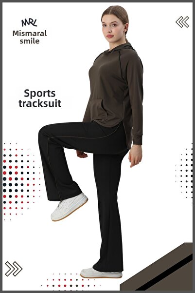 missmaral Χακί γυναικεία αθλητική φόρμα αθλητικής φόρμας - Ισπανικό πόδι, διπλή τσέπη, κουκούλα, τσέπες καγκουρό 3053