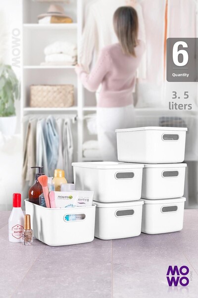 Mowo Home 3.5 Lt White 6-Piece Retro Box - Multi-Purpose Organizer Storage Box with Lid, Organizer
