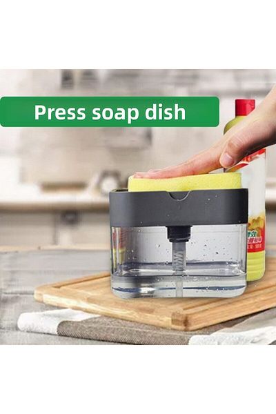 rennway Practical Liquid Soap Dispenser Pump and Dishwashing Sponge Container with Buffer Two in One Press