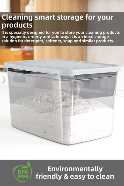 Meleni Home صندوق تخزين منظف ميجا بوي مكون من 4 قطع - صندوق منظف أقراص مسحوق مع ملصق أنثراسيت 5.3 لتر