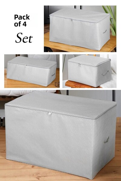 Serstil 4-Piece Gray Spotted Dowry Set - Quilt, Pillow, Duvet Cover, Clothing...