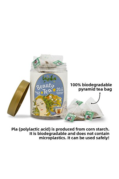 LAZİKA شاي الجمال - يدعم التألق الطبيعي مع الشاي الأخضر وفيتامين سي (20 كيس بلاستيكي)، عشبة الليمون، الأفوكادو...