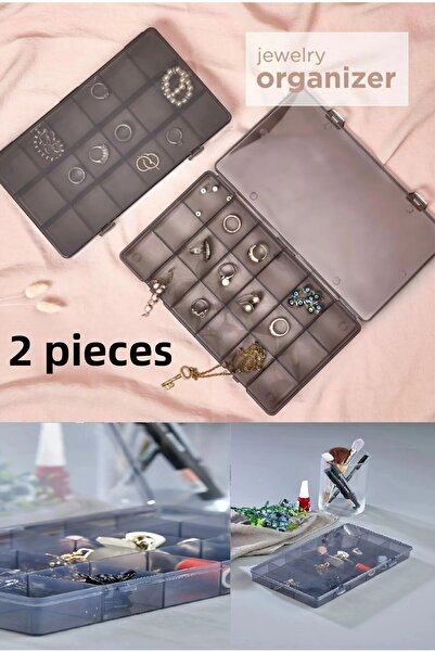 Bayev Smoked 2 Pieces 18 Compartments Necklace Ring Lidded Jewelry Box Sewing Box Organizer Organizer Box