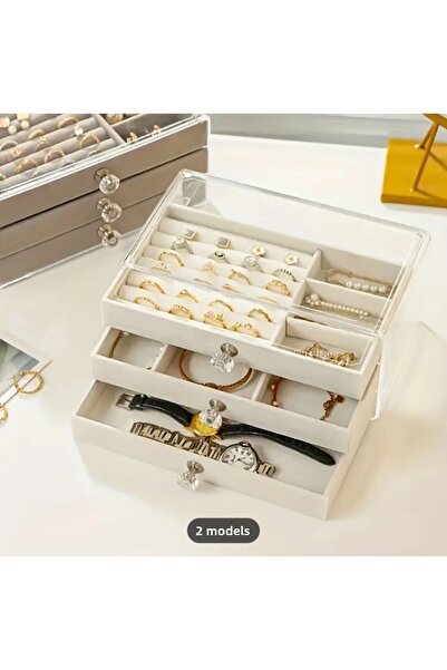 Yıldızan Modern 3 Drawers Jewelry Bijouterie Jewellery Box Organizer Organizer Transparent 13 X 23 X 10 cm