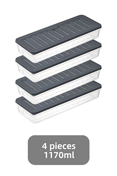 Flash Bazaar منظم ثلاجة أنثراسايت مكون من 4 قطع - مناسب للميكروويف والفريزر، حاوية تخزين سعة 1170 مل