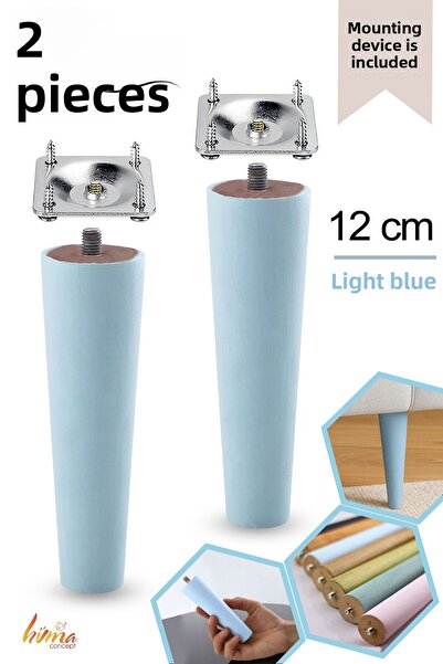 GLASWEN 2 bucăți picioare din lemn 12 cm albastru deschis cu dispozitive de fixare cu șuruburi M8 pentru mobilă, scaun, canapea, picior de susținere