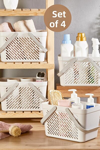 Nandy Home مجموعة من 4 سلال محمولة ومتعددة الأغراض للحمام والمطبخ ومنظم للأدر...