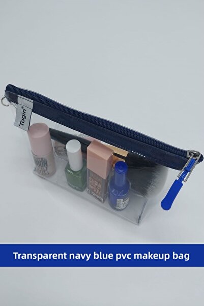 çamdertekstil Μπλε ναυτικό Χρώμα, Διάφανη Τριγωνική Τσάντα Μακιγιάζ