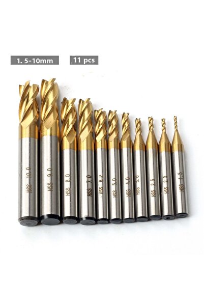 Choice1 1.5-10 مم (11 قطعة) 7 قطع/11 قطعة قواطع طحن 4 فلوت مطلية بالتيتانيوم مجموعة مطحنة طرفية HSS 1.5-10 مم CNC Rou