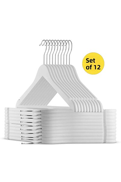 Home 12 Pieces White Wood Look Plastic Hanger Clothing Clothes Shirt Hanger w...