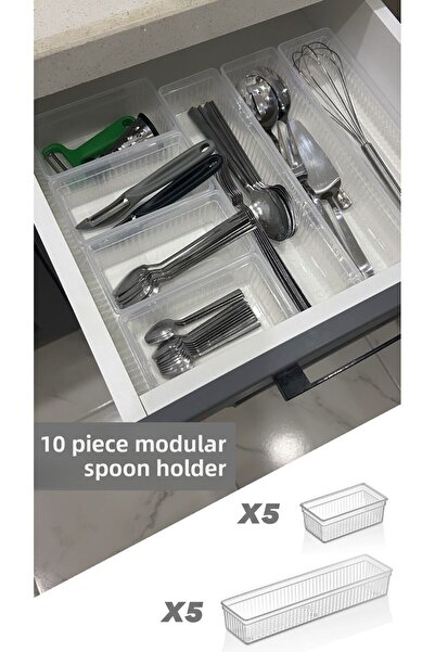 Bayev Transparent 10-Piece Modular Set - Spoon Holder, Drawer and Knife Organizer