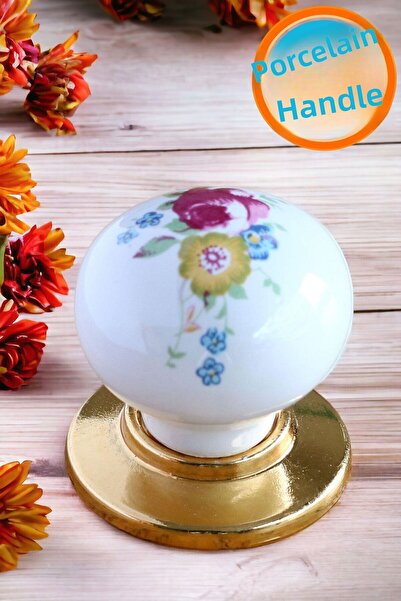 NZB Porcelain Gold Button Handles Furniture Kitchen Cabinet Drawer Cupboard D...