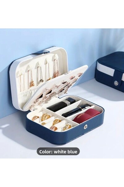 tones official منظم مجوهرات أزرق كحلي أبيض-صندوق مجوهرات-سفر-إجازة-حقيبة تنظي...