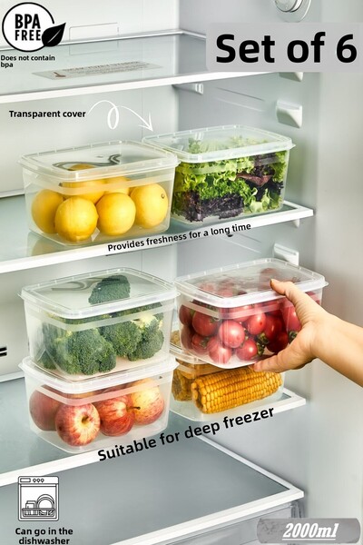 Bayev 6 قطع حاوية تخزين ثلاجة ضخمة سعة 2 لتر، صندوق خضروات مناسب للفريزر العم...