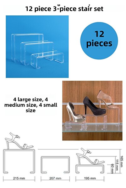 Manken İstanbul 12 قطعة من حامل عرض الأحذية الشفاف المتدرج من Plexi