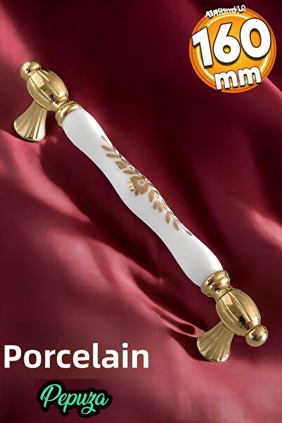 Badem10 Pepuza (Premium) Real Porcelain Gold Gold 160 mm Furniture Kitchen Drawer Cabinet Handle Handle Handles