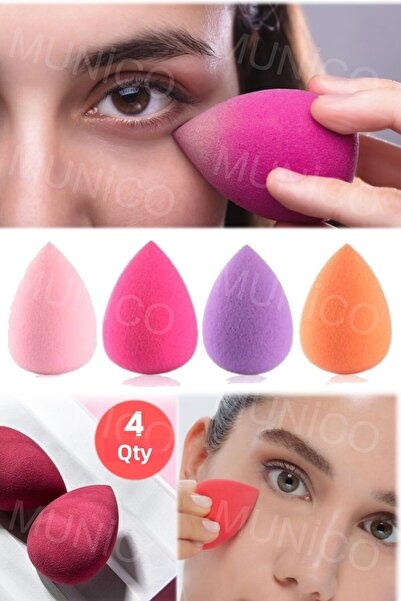 Munico 4 قطع من إسفنجة مزج ناعمة - كريم أساس، إسفنجة مكياج على شكل قطرة ماء/قرع