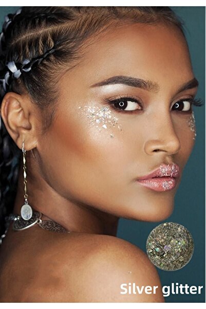 hbtasarim Silver Colored Glitter Glitter - Glittering Face Makeup