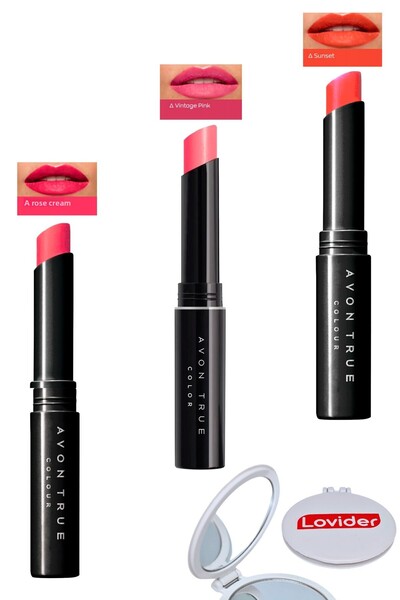 AVON Beauty 3-Piece Lipstick Pack - Rose Creme + Vintage Pink + Sunset + Lovi...