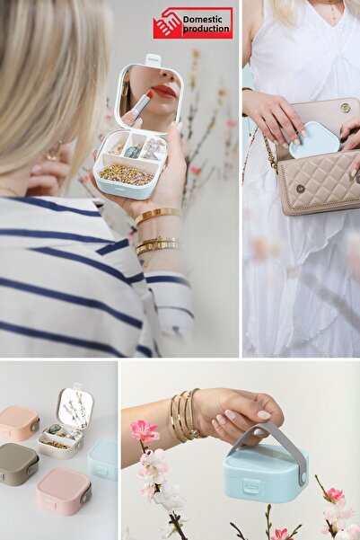 Piev صندوق مجوهرات مكياج صغير من بلو هاوس باي هاوس مع مرآة داخل الحقيبة