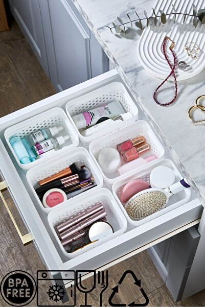 Pazarika منظم مكياج مجوهرات أبيض مكون من 6 قطع - منظم درج الحمام والثلاجة