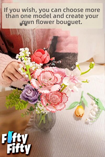 Vagonlife Panlos Inbrixx Series Decorative and Collectible Rose Flower Model 30 Piece Building Set -Ffpp655043