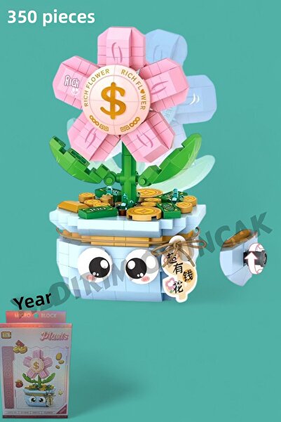 YILDIRIM OYUNCAK Micro Block Flowers in a Pot 350 Piece Building Block - Decorative Potted Flower Mini Block Set
