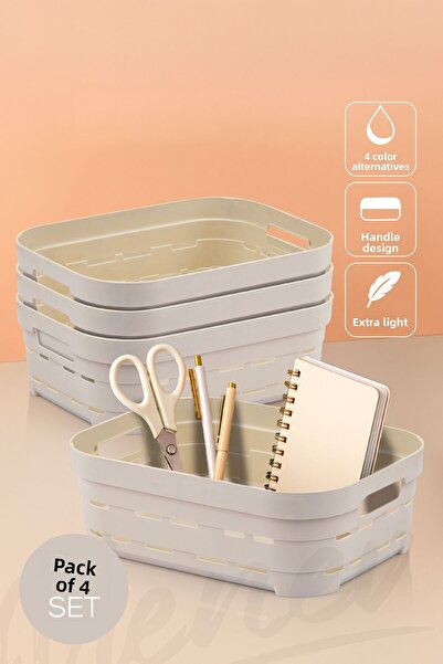 Vienev Cutie de depozitare perforată de 2,8 litri, 4 bucăți, bej