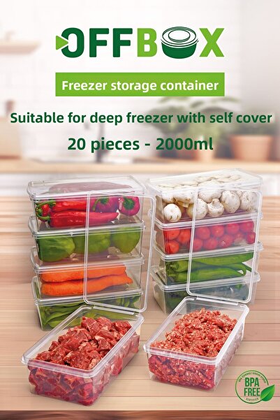 OFFBOX 2 Lt. 20 Self-Covered Storage Containers Suitable for Deep Freezer - Organizer