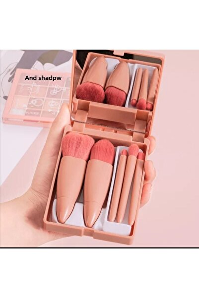 REDSHINE Portable Mirrored 5-Piece Makeup Brush Set Professional Blush Lip Ey...