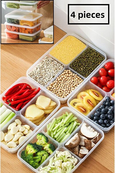 Bayev Large 4 Pieces Frozen 4-Compartment Food Dispenser Meat and Vegetable Storage Container - Rosehead Meat Grinder Organizer
