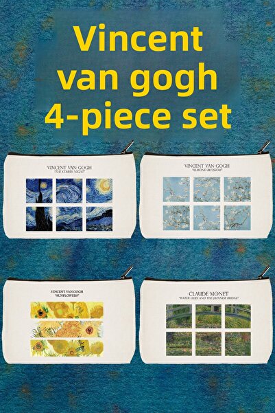 designedfy Комплект гримове от 4 части с щампа „Ван Гог 2“ - Campaign, за калъф за моливи и портфейл
