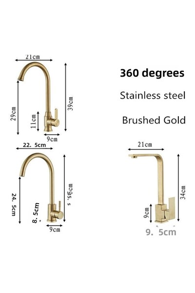 İSAOĞLU YAPI Matte Gold - Brushed Kitchen Faucet, Gold Sink Tap, Square Fixture