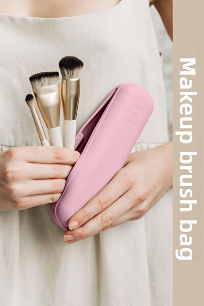 Mamastuff Розова силиконова чантичка за грим - органайзер за моливи - голям размер