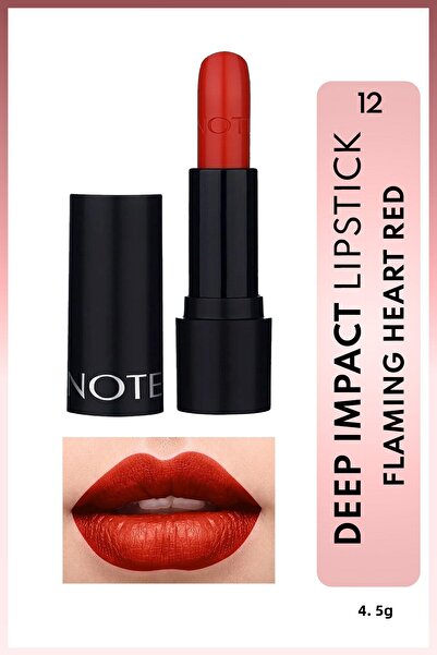 NOTE Deep Impact Lipstick Creamy Textured Semi Bright Lipstick 12 Flaming Heart Red - Red