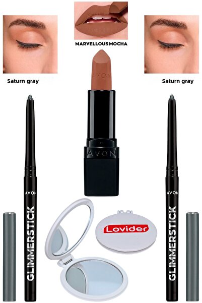 AVON قلم تحديد العيون ليبر ساتورن جراي 2 قطعة + أحمر شفاه مارفيلوس موكا غير ل...