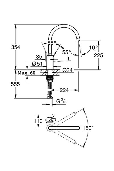 Grohe Sink Faucet with Rotating Pipe Eurosmart Cosmo Chrome-32843002