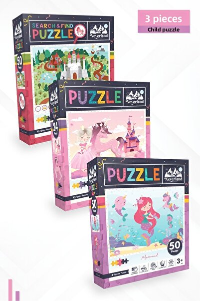 Neverland أحجية أطفال مكونة من 3 قطع - 24 قطعة أميرة لطيفة، 50 قطعة حورية الب...
