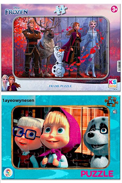 Kesman Kitap لغز إطار مكون من 24 قطعة من فروزن إلسا وماشا والدب