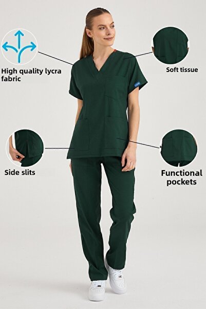 Pozitif Üniforma Hunter Green Lycra Nurse Jersey Bottom Top Surgical Team Scrubs Uniform Surgical Jersey